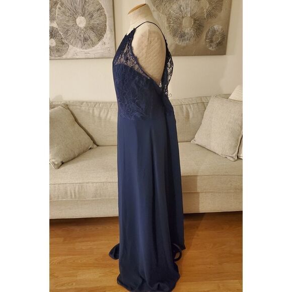 Haley Paige Lace Halter Overlay Chiffon Gown - Picture 7 of 14